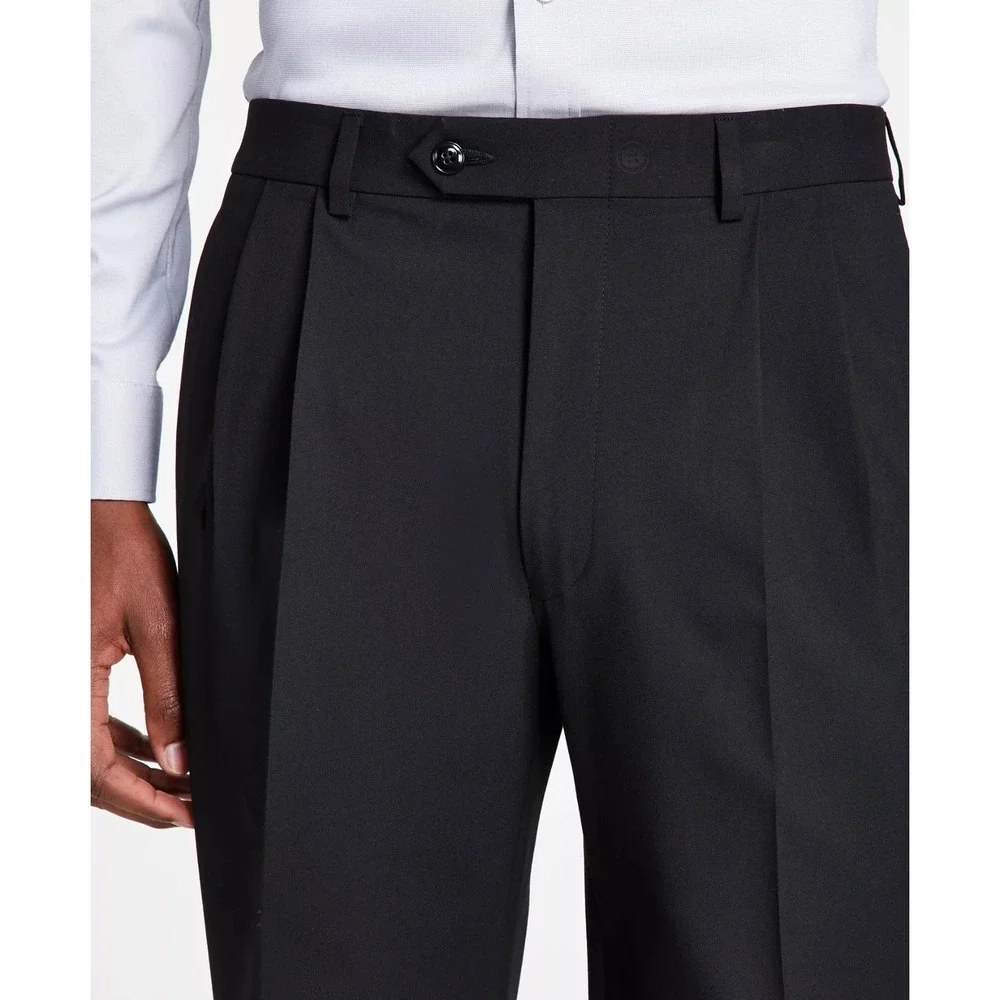 Michael Kors Mens Classic fit Dress Pants 34W 32L Black Pleated Cuffs‎